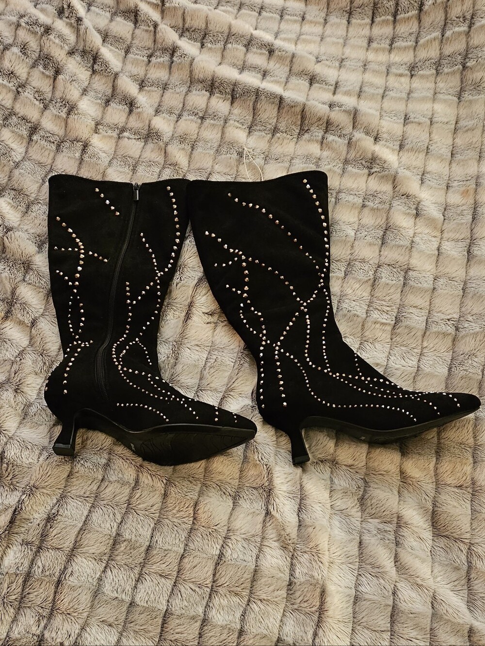 Impo Black Studded Mid-Calf Kitten Heel Boots